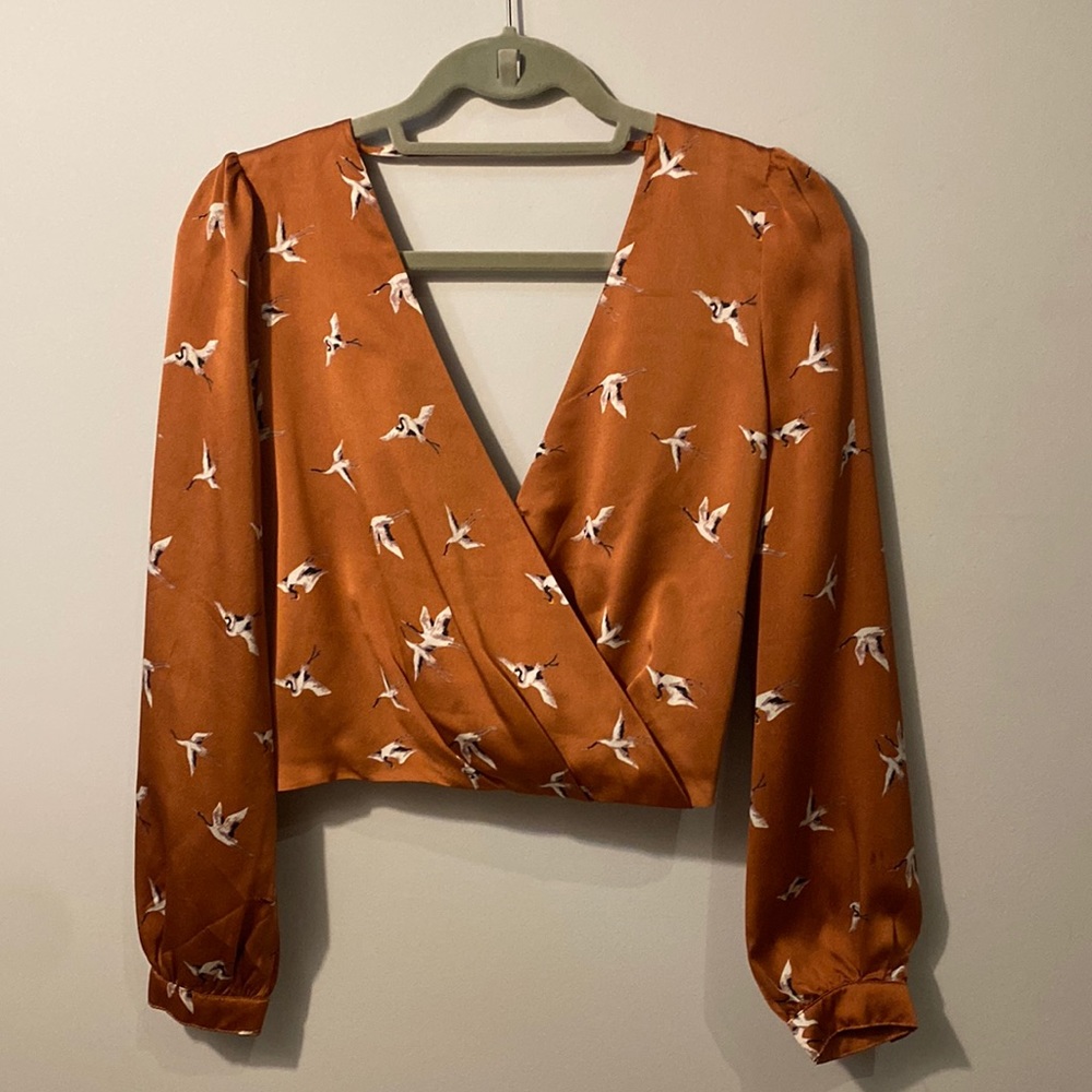 Long Sleeve Cropped Crossover Tie Back Top